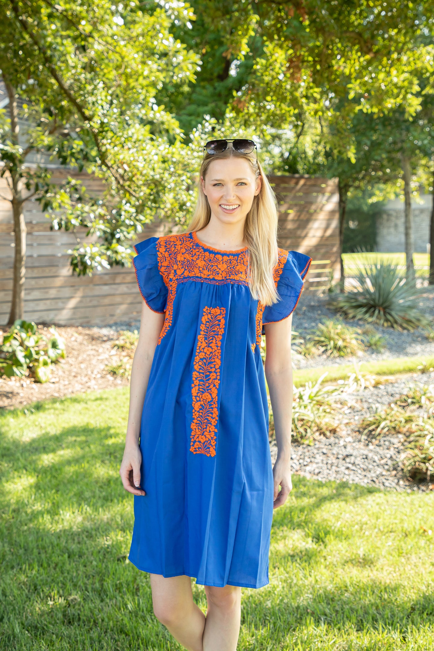 
                  
                    Sara Dress| Blue with Orange
                  
                
