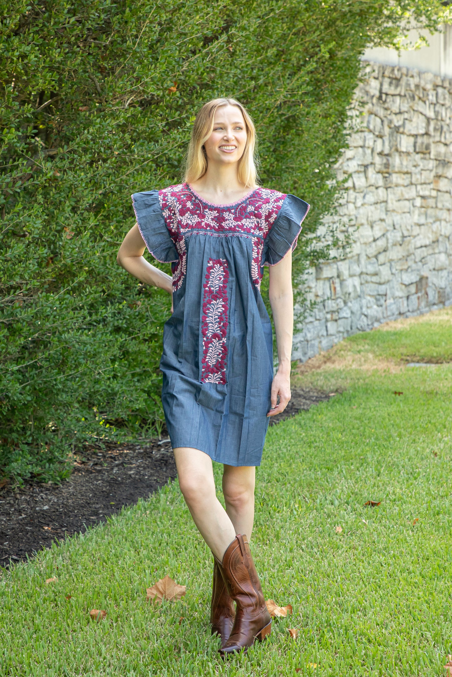 Sara Dress | Blue with Pink
