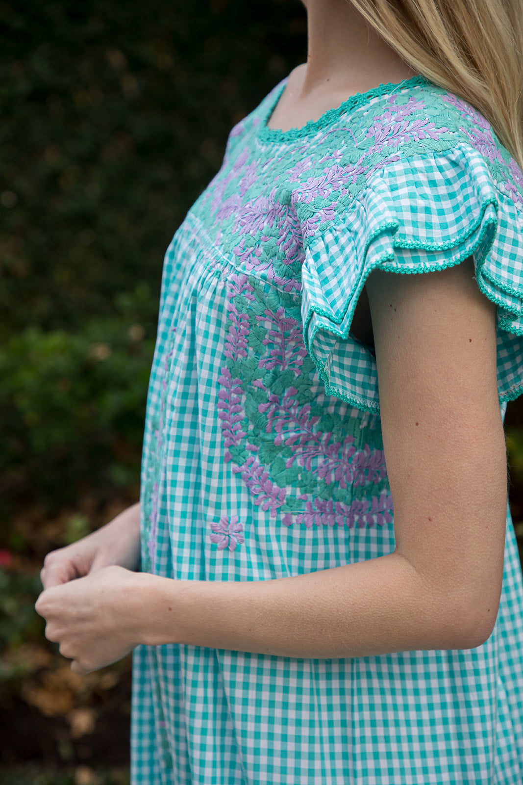 Mariana | Turquoise Maxi Gingham Dress with Lavender and Turquoise