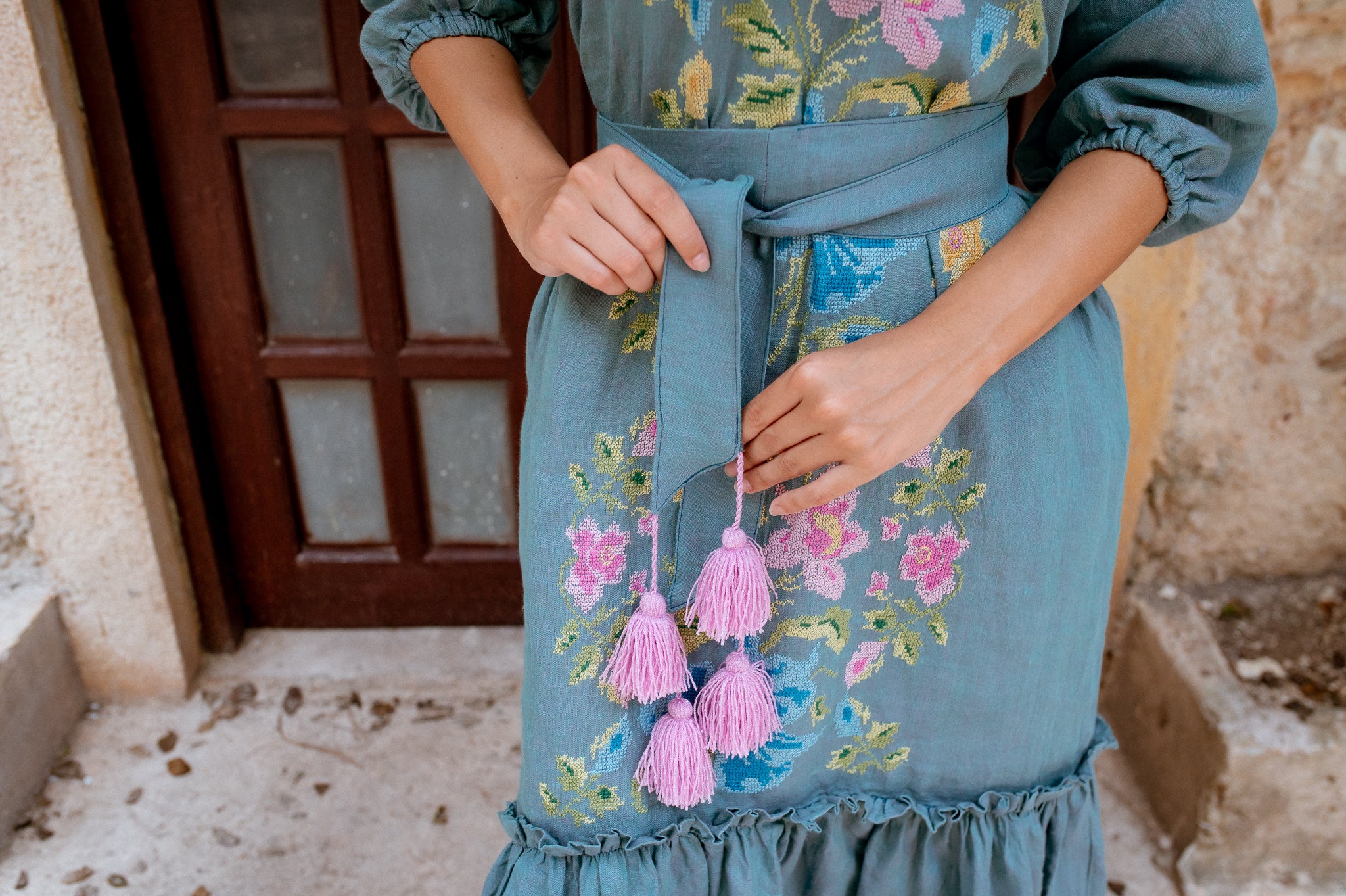green emerald velvet dress Beautiful Wildflower Appliqué Wedding Dress with Deep V Neck