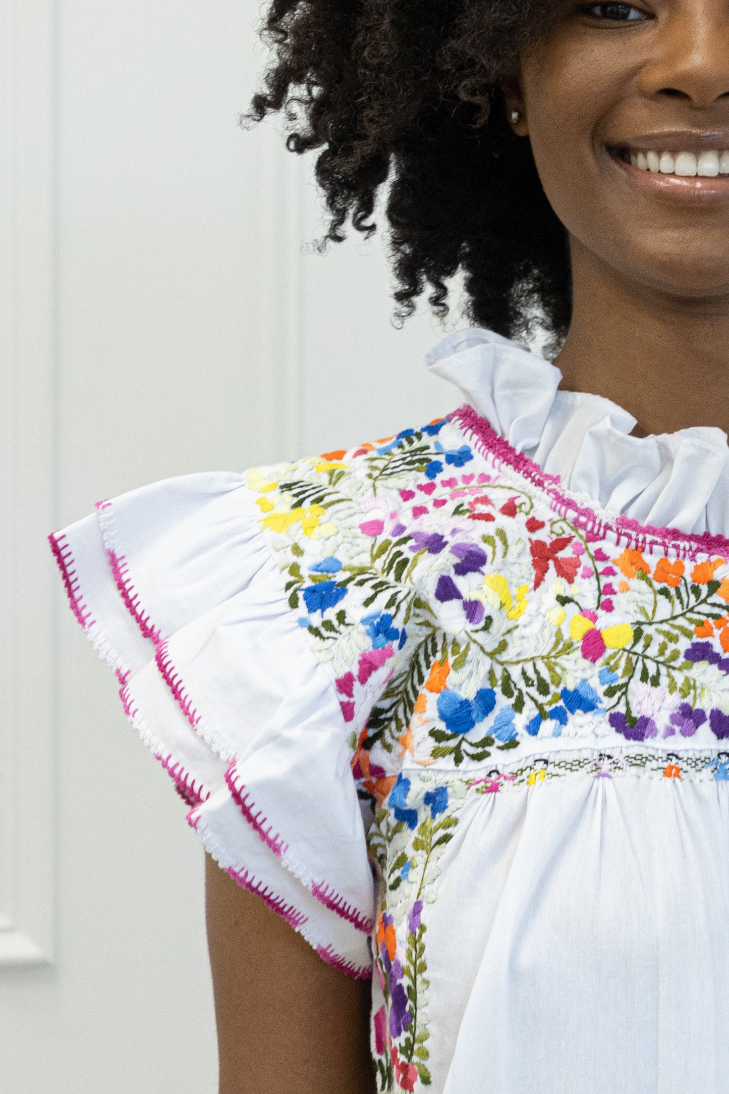 Mariana | Maxi White Multicolor with Ruffle collar Dress