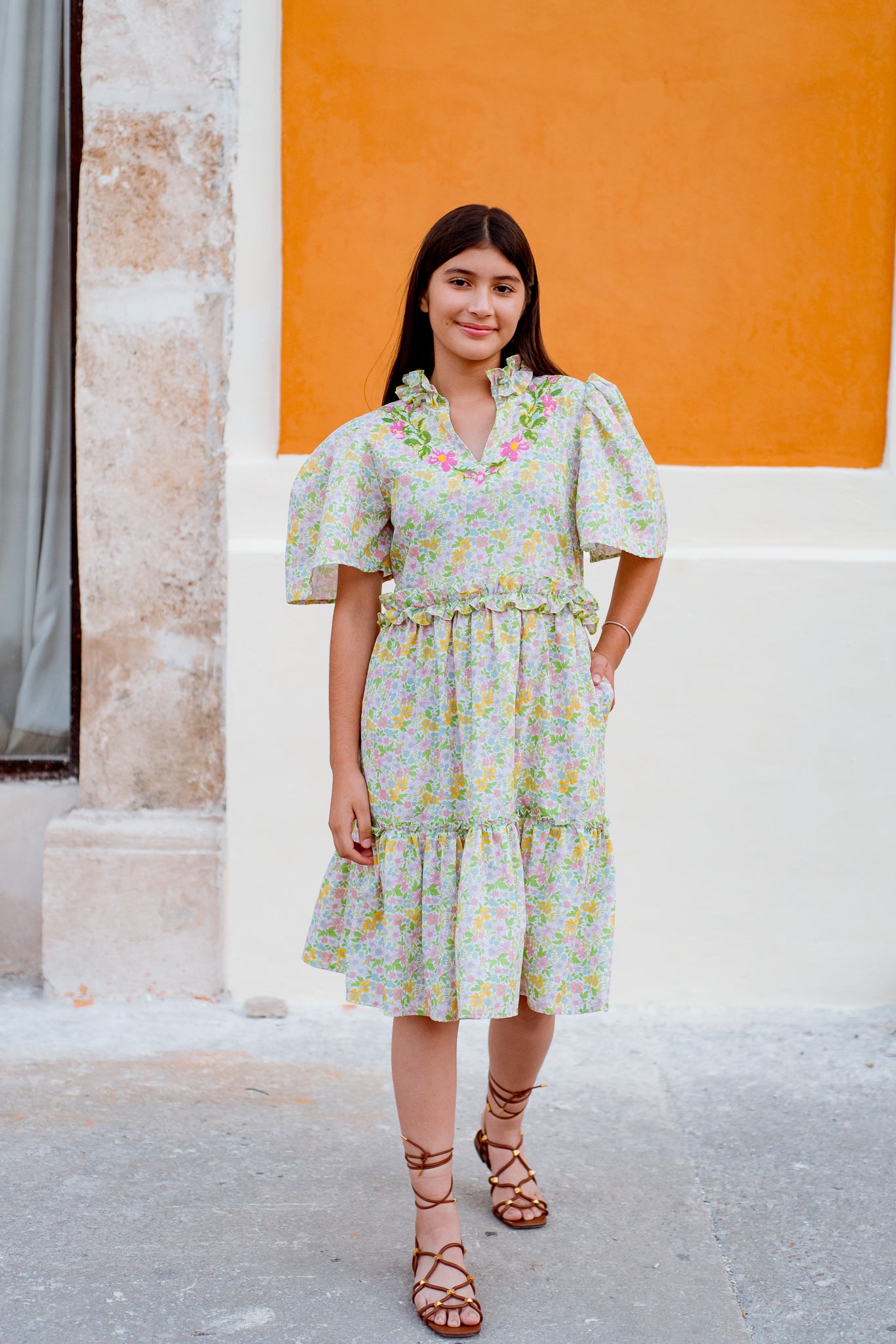 
                  
                    Linda Dress | Green with White and Pink Floral
                  
                