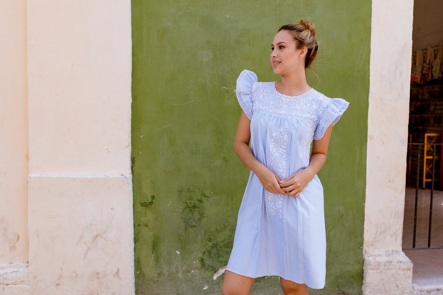Mariana Dress | Blue Stripe with White