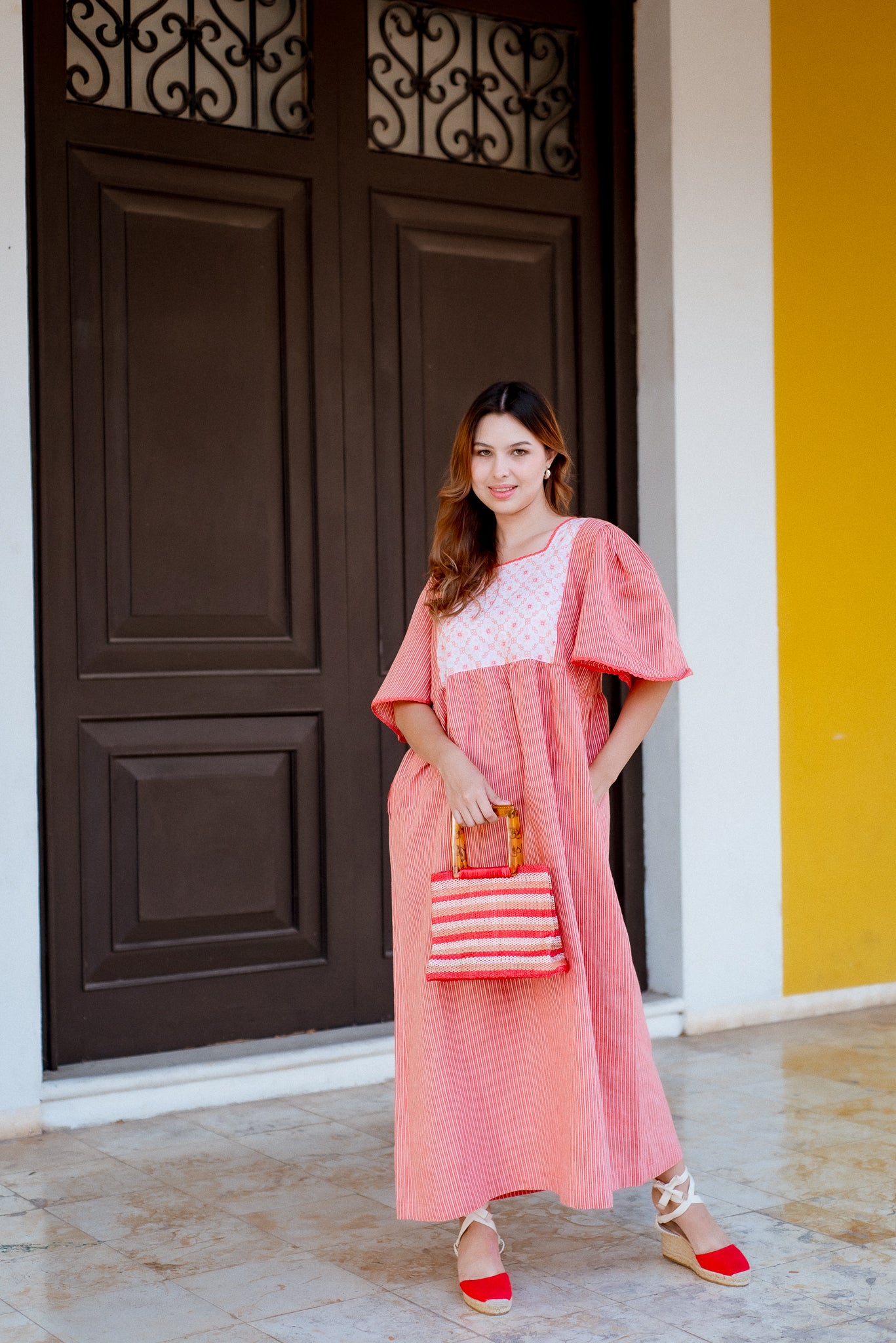 Rosy Cross Stitch - Punto de Cruz Dress | Coral stripes