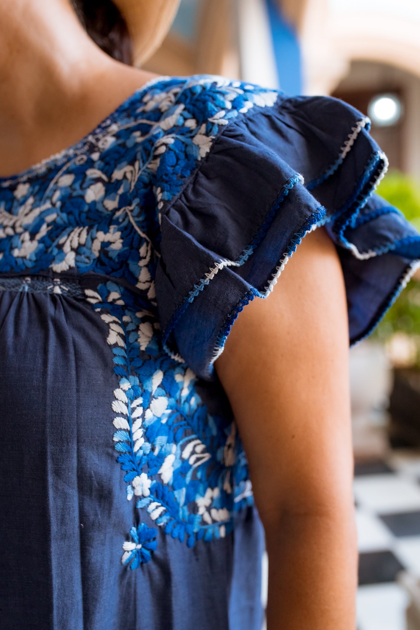 Mariana | Blue Maxi Dress with Ombre Blue Embroidery