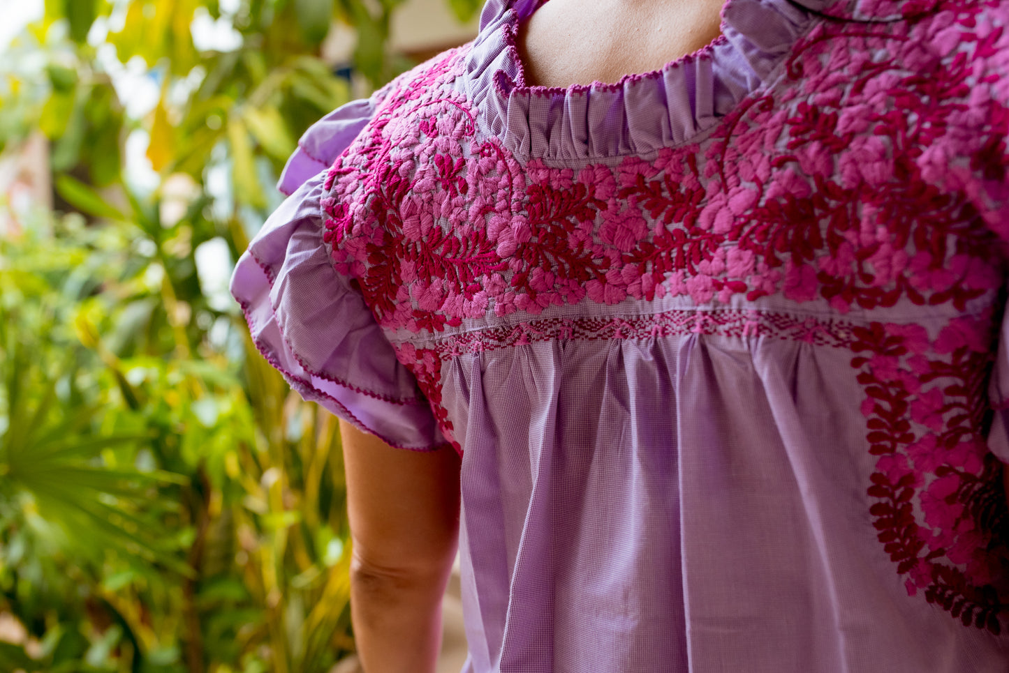 Mariana | Purple Rose Maxi Dress with Berry and Pink Embroidery