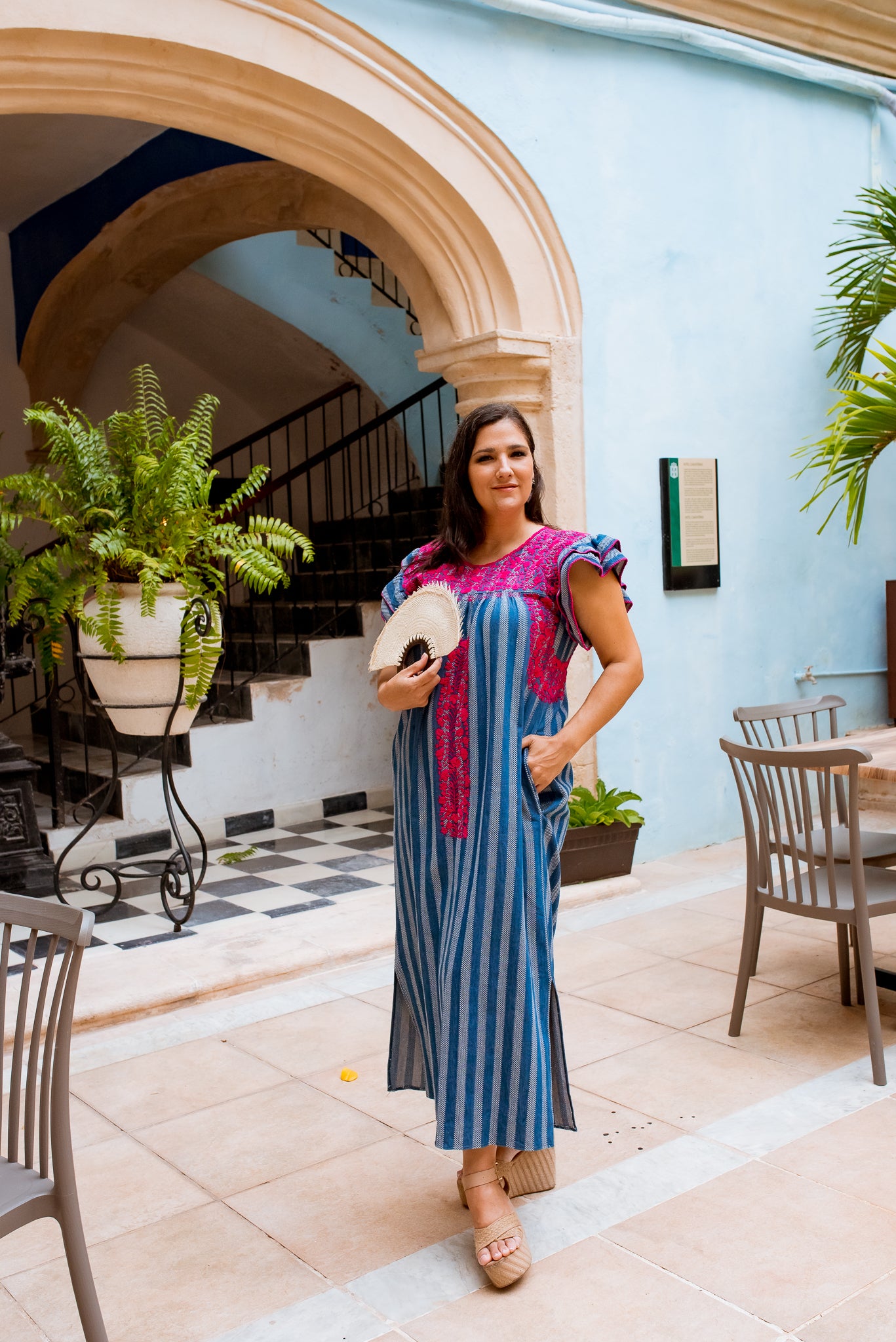 blue and pink striped maxi dress Margot Blue Striped Maxi Dress | Women's Clothing