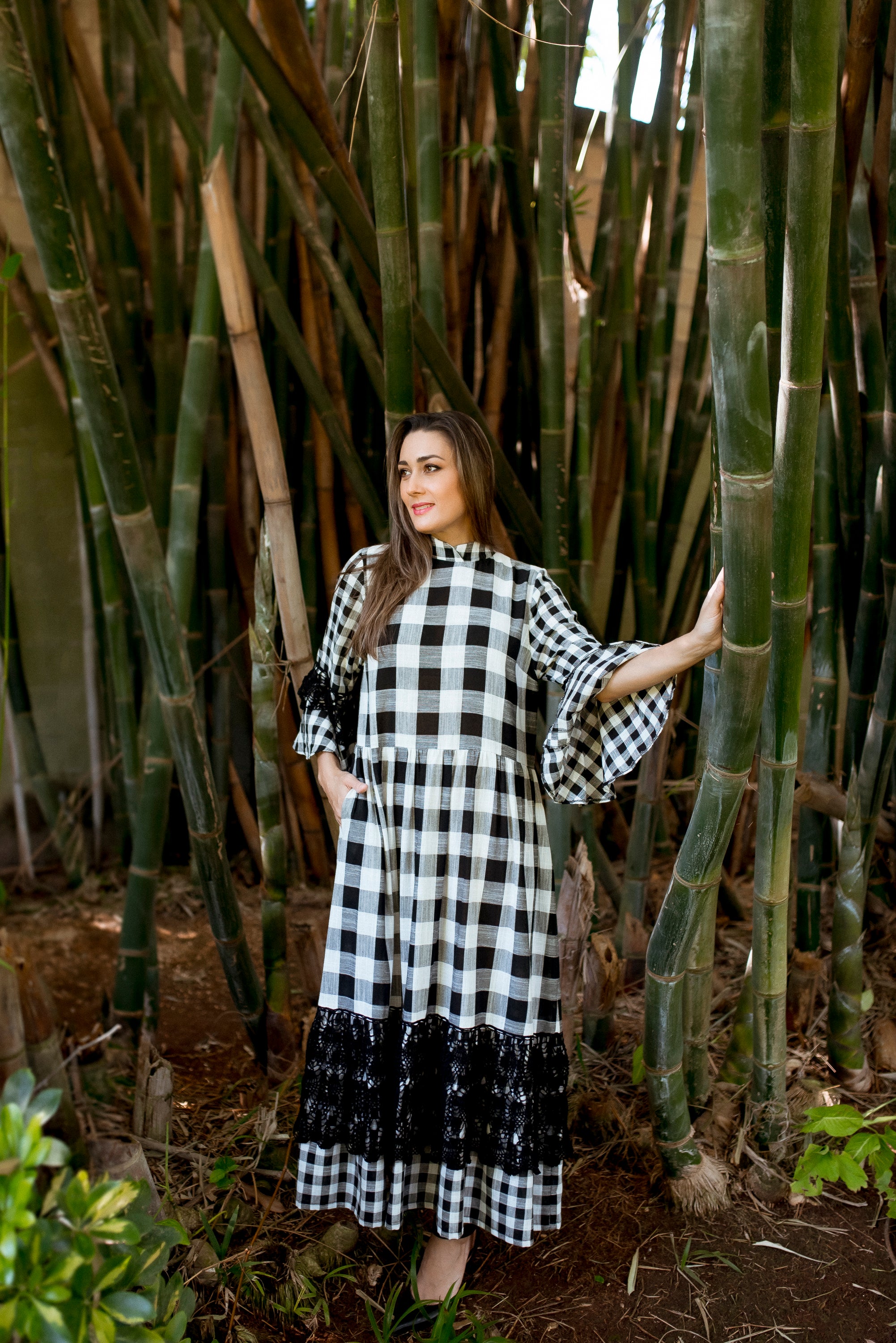 Ines Crochet Linen Dress | Black Gingham - All Sales Final Ines Crochet Linen Dress | Black Gingham - All Sales Final