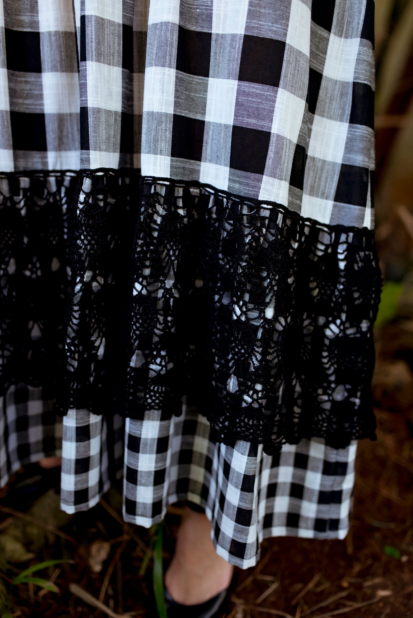 Ines Crochet Linen Dress | Black Gingham - All Sales Final