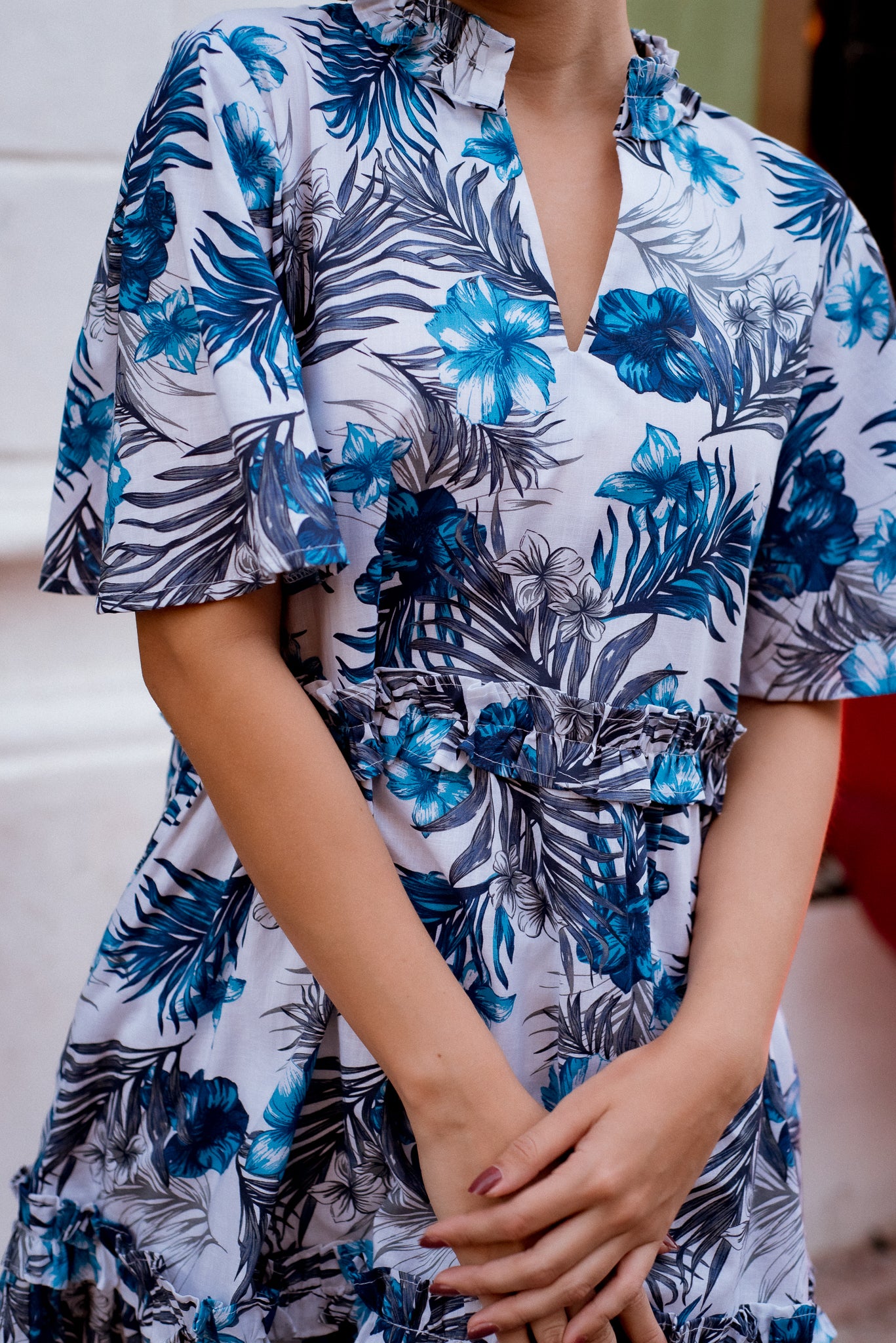 Linda Deshilado Dress | Palmas  Blue - All Sales Final