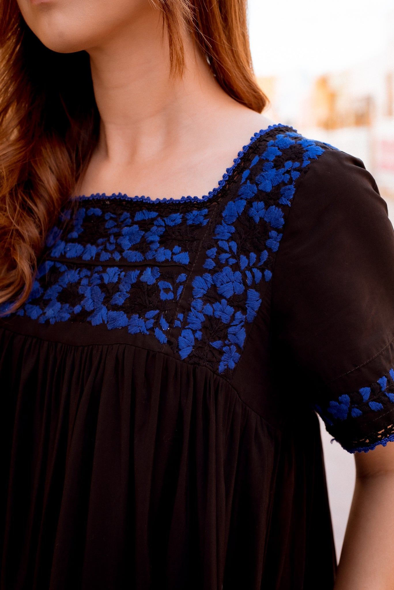 Sandra Dress | Black with Blue
