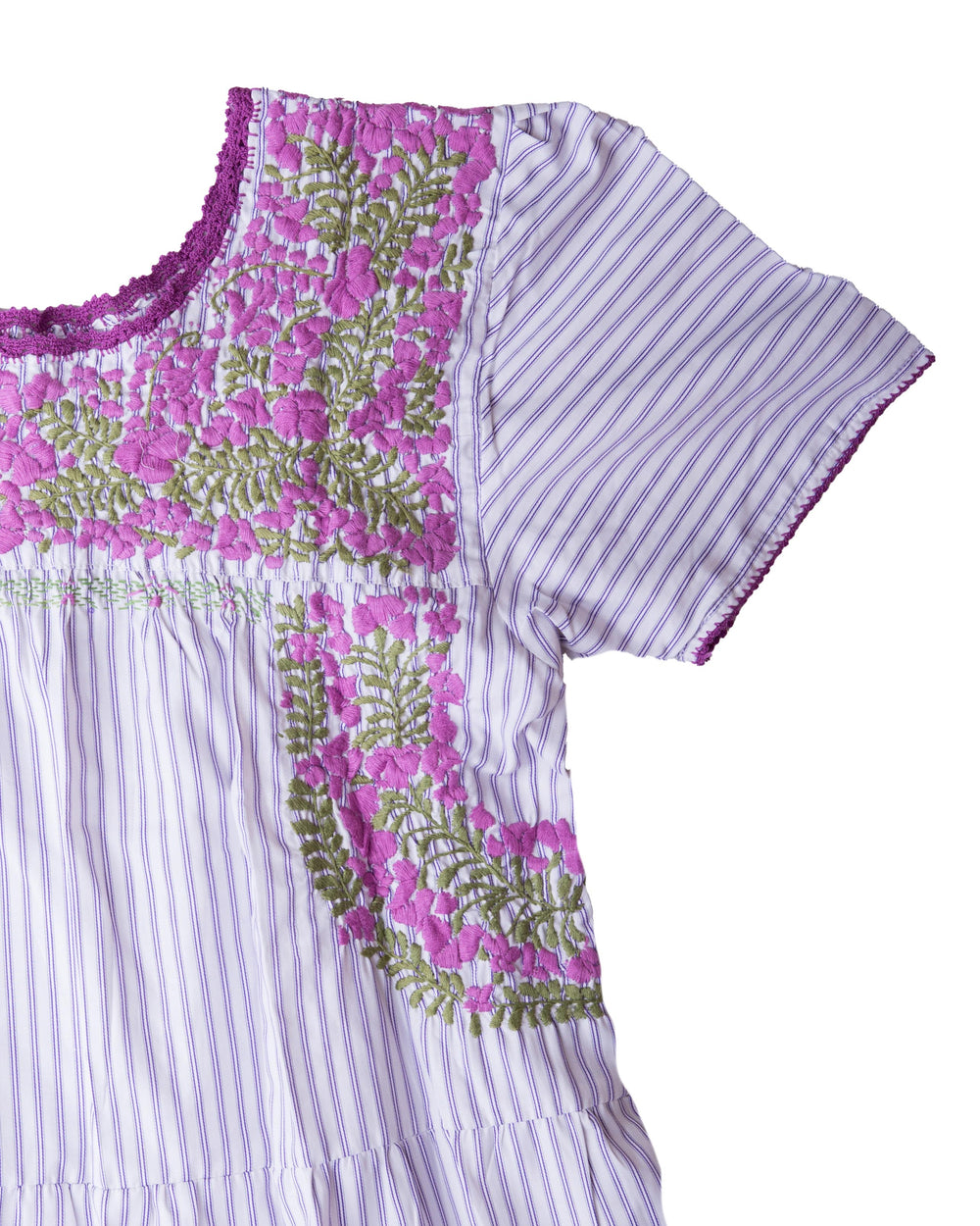 Madre Gabriela Dress | White & Purple Stripes with Lavender & Olive