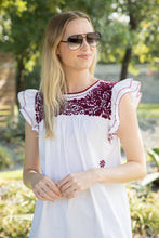 Load image into Gallery viewer, Carolina Ruffles Top | White with Maroon
