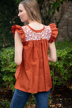 Load image into Gallery viewer, Carolina Ruffles Top | Burnt Orange with white
