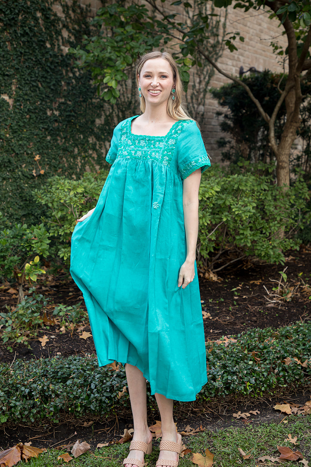 Sandra Dress | Turquoise Linen