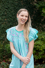 Load image into Gallery viewer, Mariana | Turquoise Maxi Gingham Dress with Lavender and Turquoise
