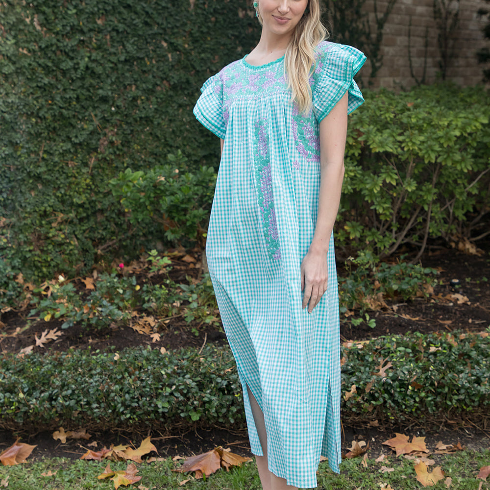 
                  
                    Mariana | Turquoise Maxi Gingham Dress with Lavender and Turquoise
                  
                