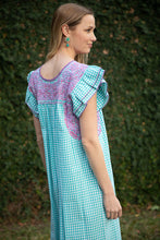 Load image into Gallery viewer, Mariana | Turquoise Maxi Gingham Dress with Lavender and Pink
