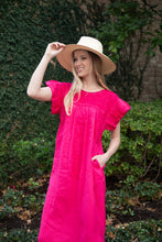 Load image into Gallery viewer, Mariana | Pink Maxi Linen Dress with Magenta Embroidery
