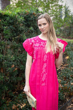 Load image into Gallery viewer, Mariana | Pink Maxi Linen Dress with Magenta and Pink Embroidery

