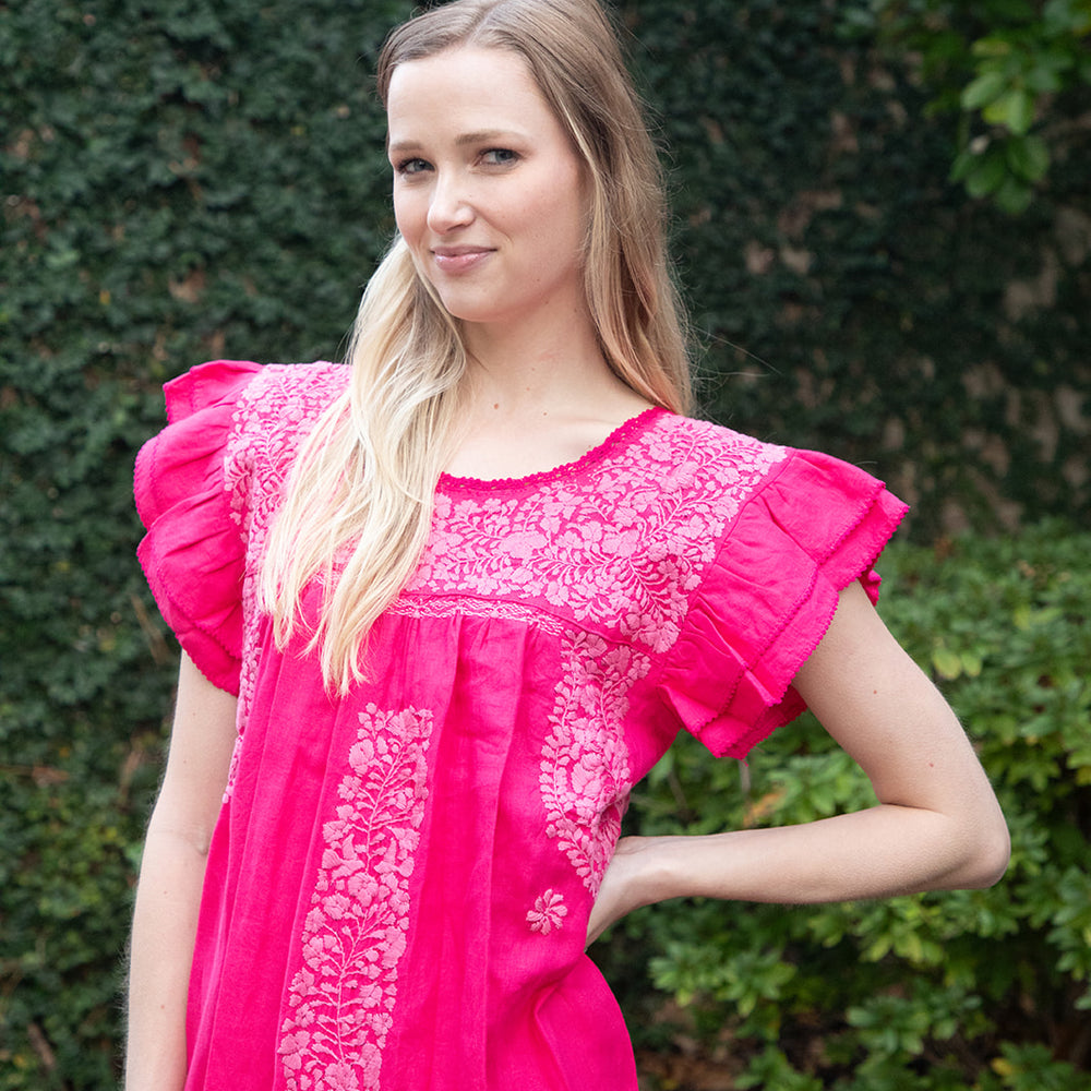 
                  
                    Mariana | Pink Maxi Linen Dress with Pink Embroidery
                  
                