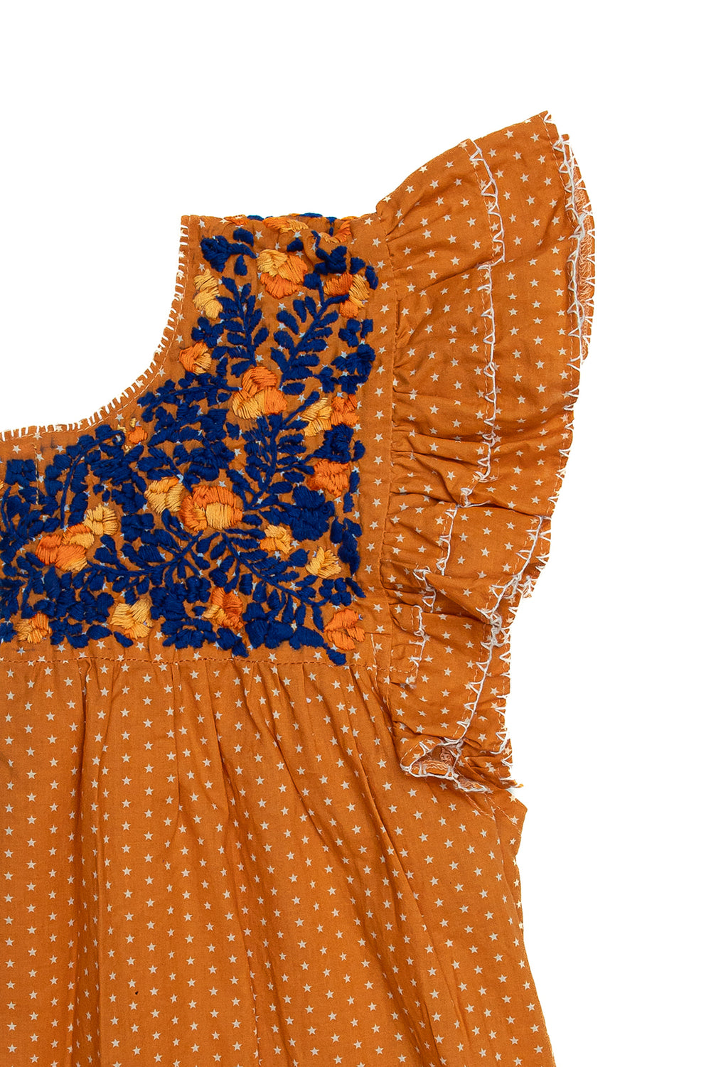 Carolina Ruffles Top | Burnt Orange with Blue