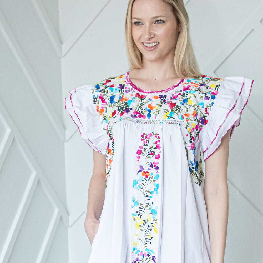 
                  
                    Mariana | White Maxi Dress with multicolor embroidery
                  
                