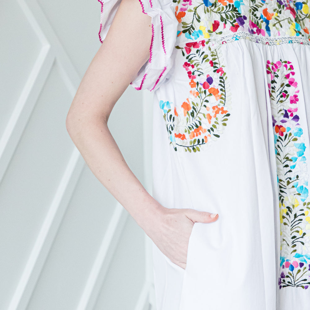 
                  
                    Mariana | White Maxi Dress with multicolor embroidery
                  
                