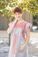 Load image into Gallery viewer, Mariana | Maxi Dress Gray Flower print with Lavender and Orange
