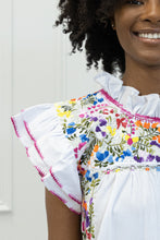 Load image into Gallery viewer, Mariana | Maxi White Multicolor with Ruffle collar Dress
