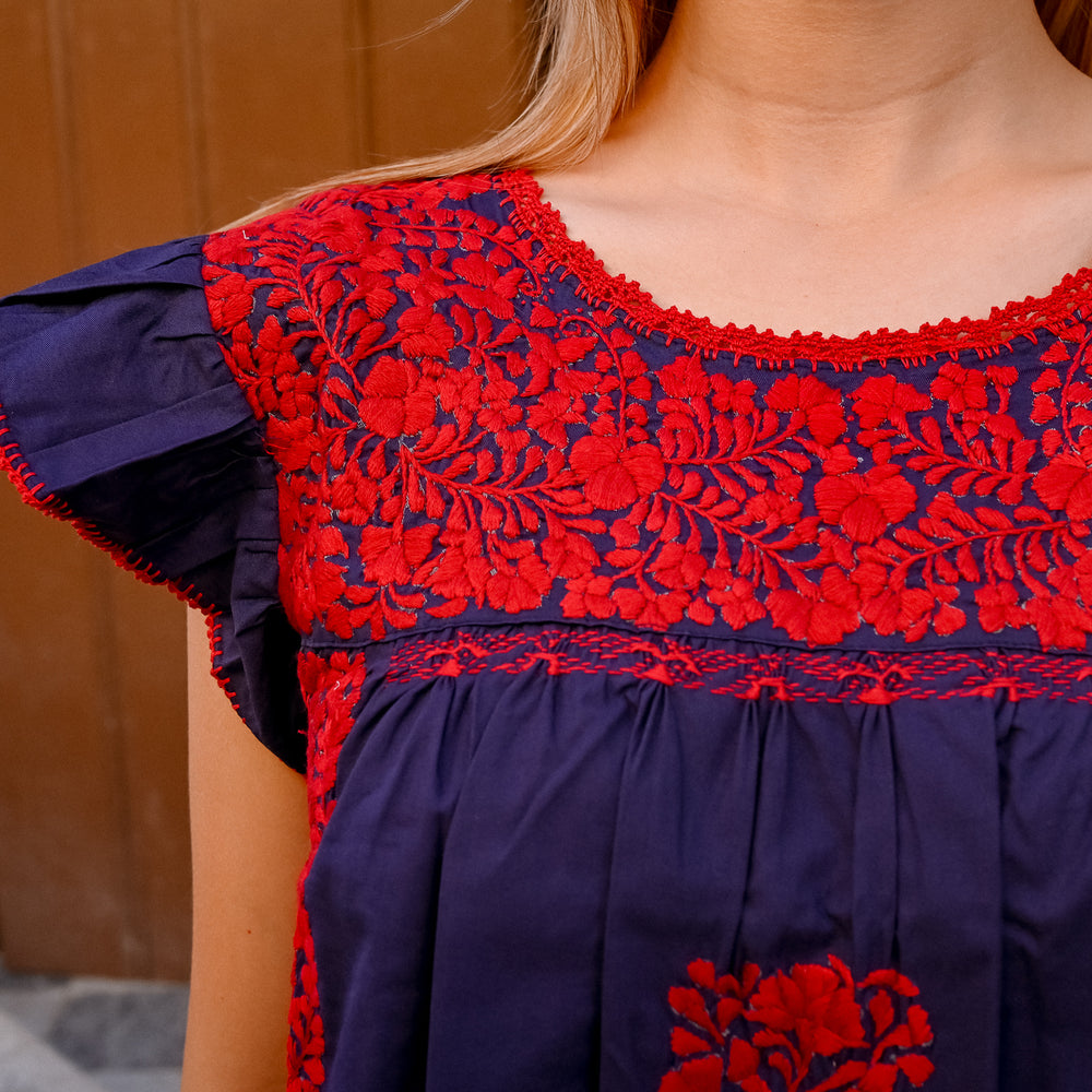 
                  
                    Sara Dress | Blue with Red
                  
                