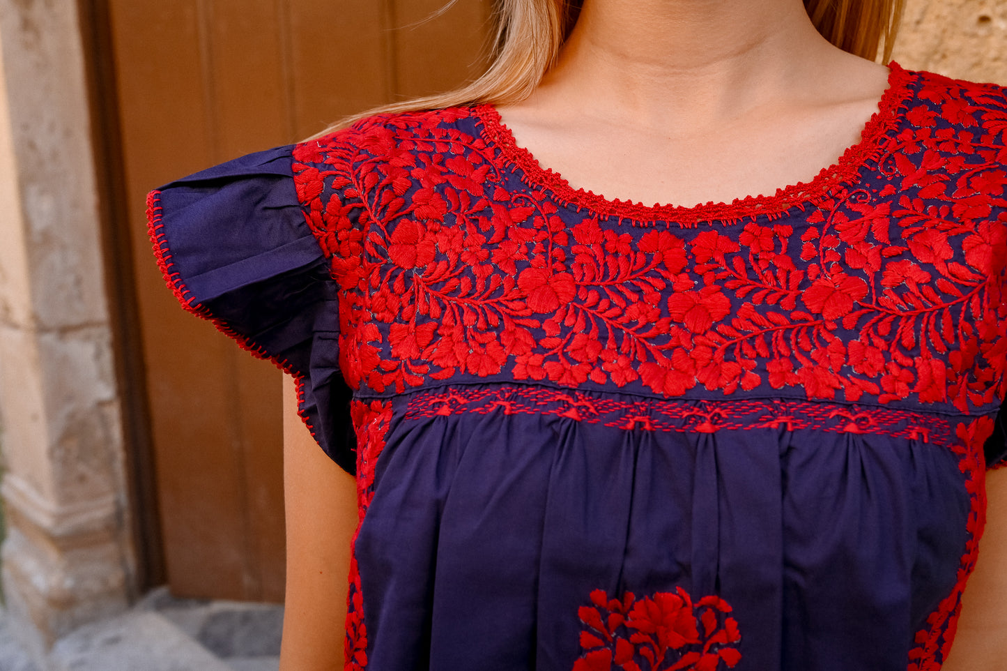 
                  
                    Sara Dress | Blue with Red
                  
                