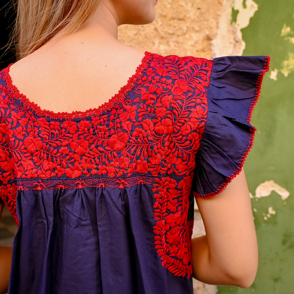 
                  
                    Sara Dress | Blue with Red
                  
                