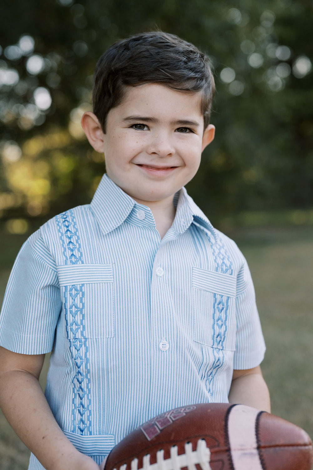 Boy’s Guayabera | Blue Turquoise Stripe