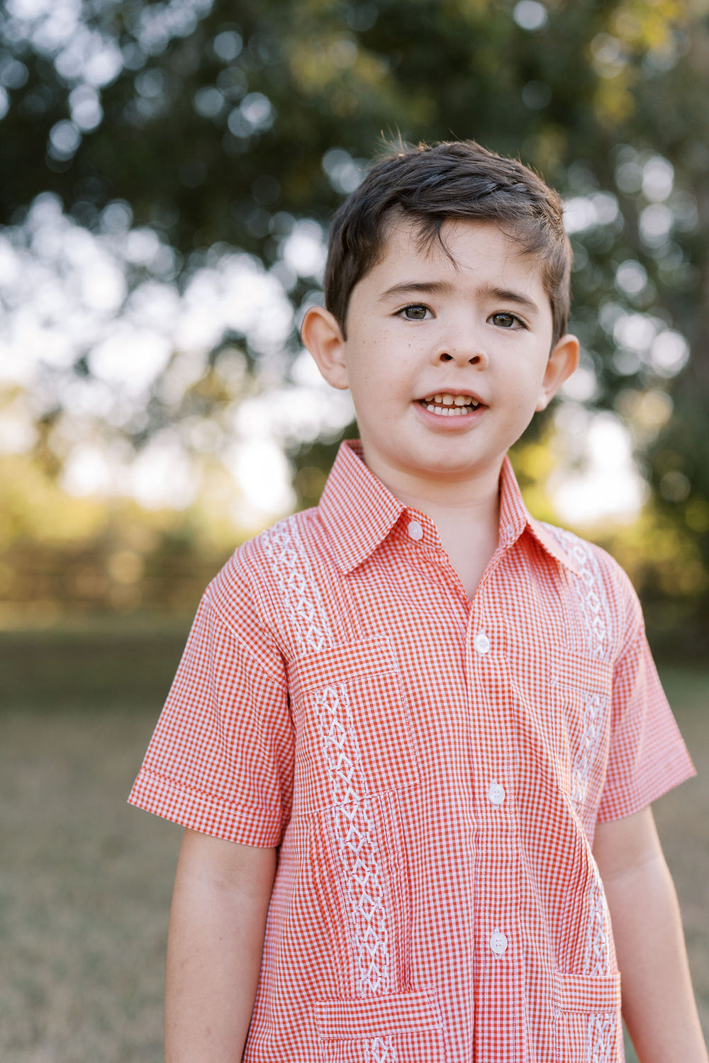 Boy’s Guayabera | Orange Gingham