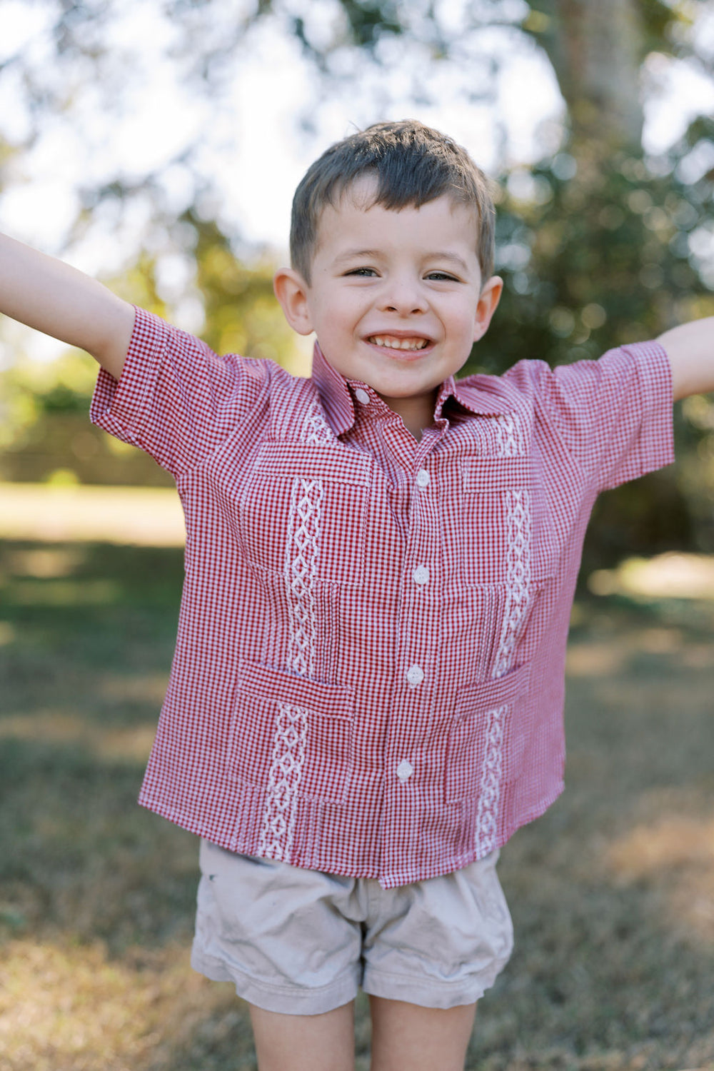 Boy’s Guayabera | Red Gingham