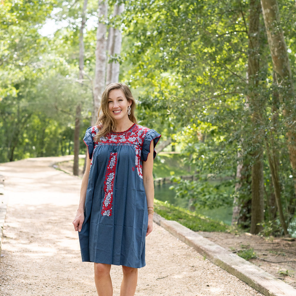 
                  
                    Sara Texas Dress | Navy Blue with Red and White
                  
                