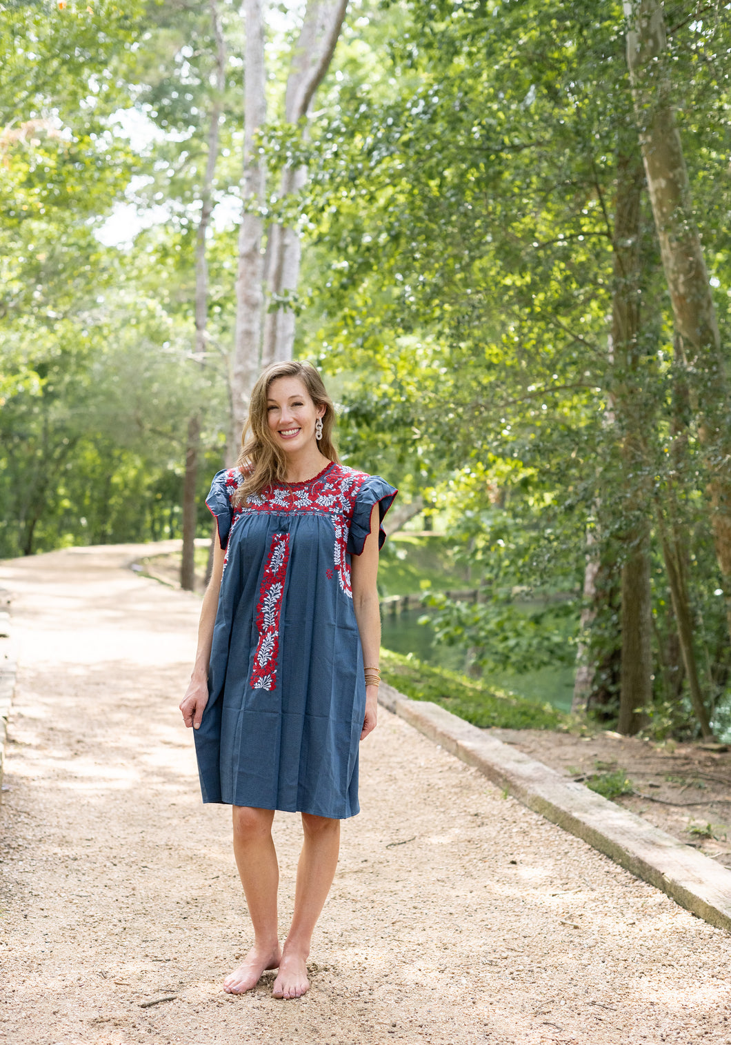 Sara Dress | Navy Blue with Red and White