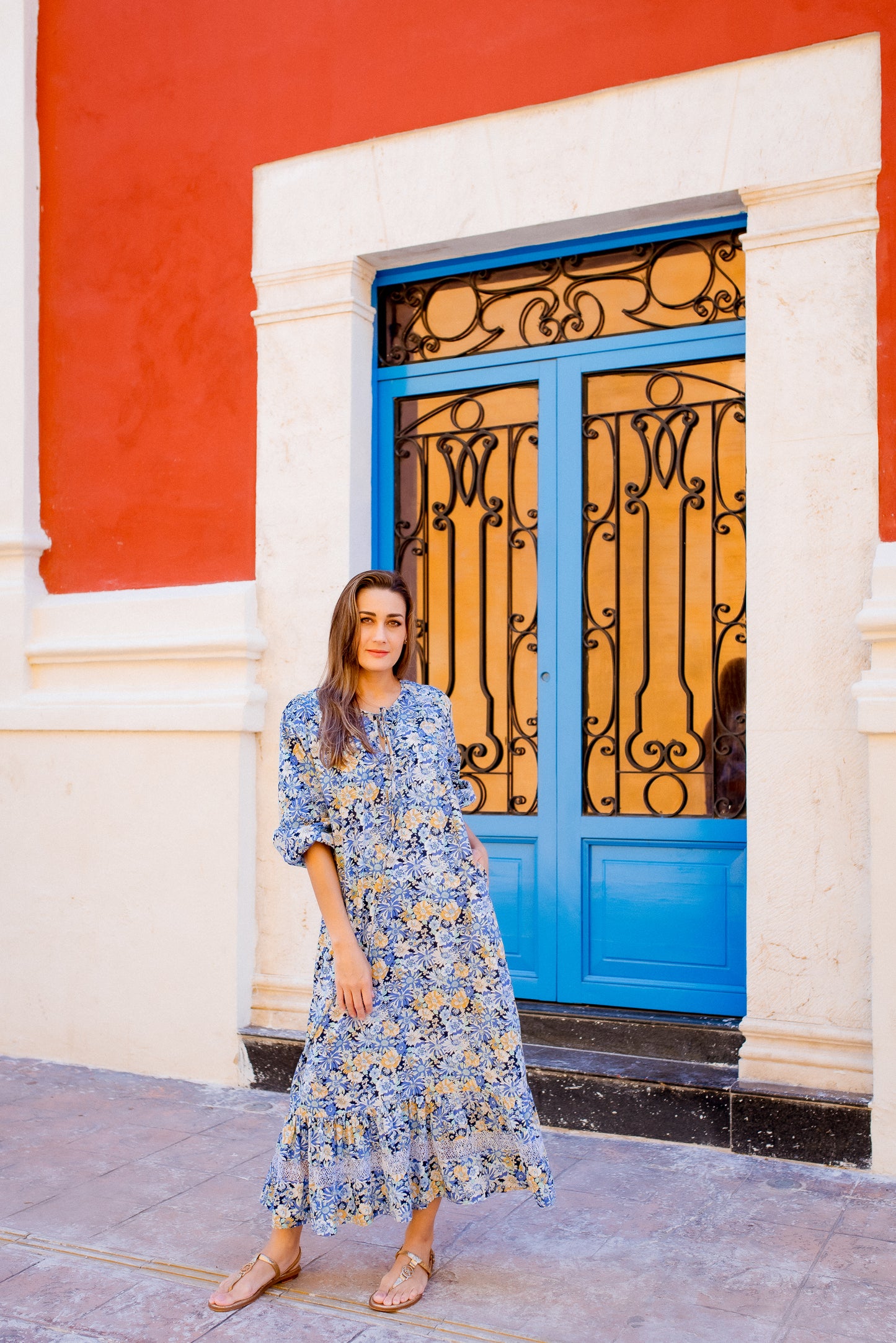 
                  
                    Rosario Deshilado Dress | Blue and Yellow Floral
                  
                