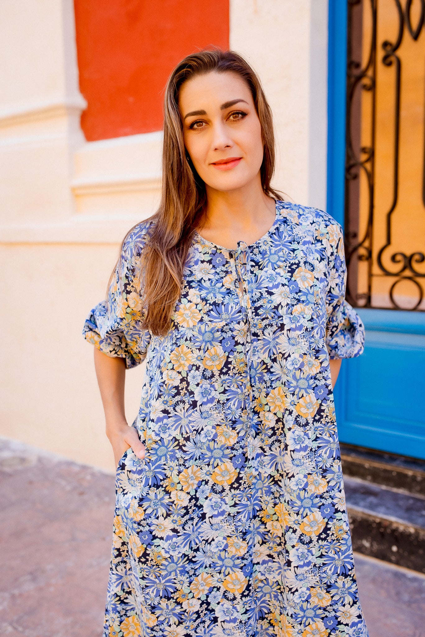 
                  
                    Rosario Deshilado Dress | Blue and Yellow Floral
                  
                