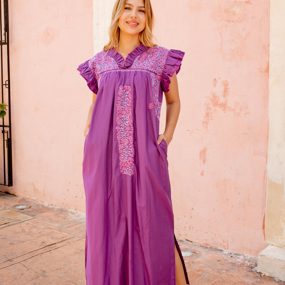 purple embroidered maxi dress Purple Embroidered Maxi Dress
