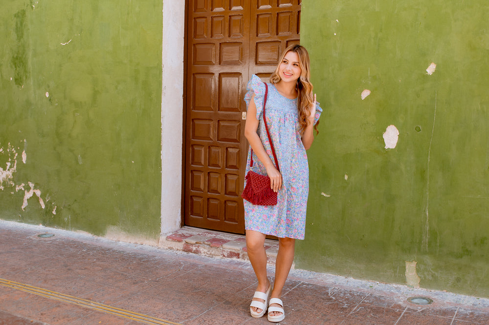 Sara Dress | Blue Floral with Blue