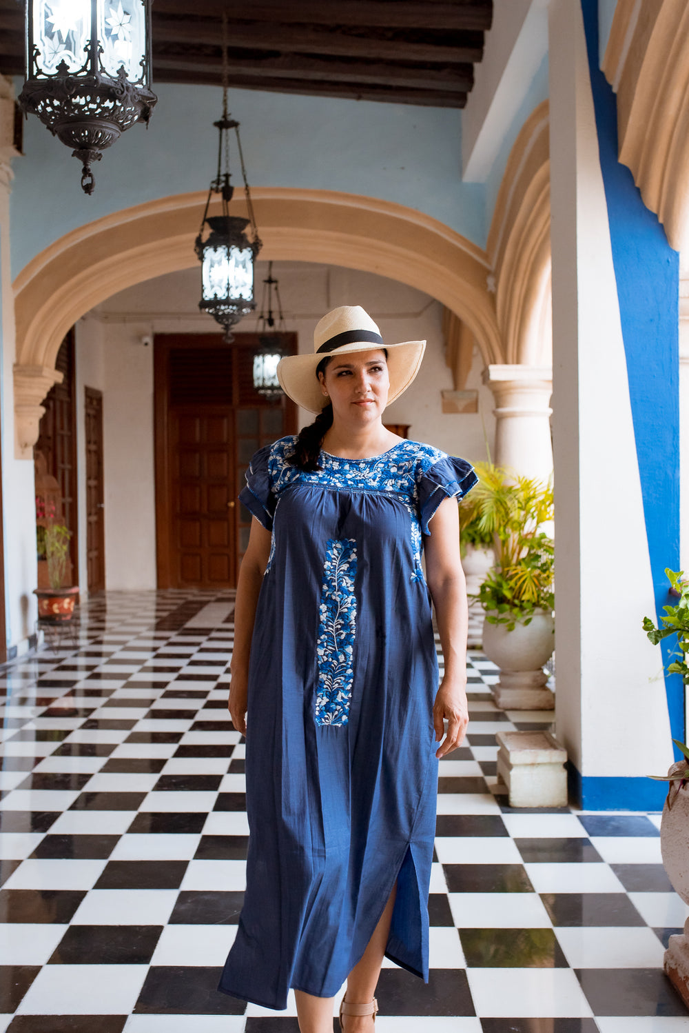 Mariana | Blue Maxi Dress with Ombre Blue Embroidery