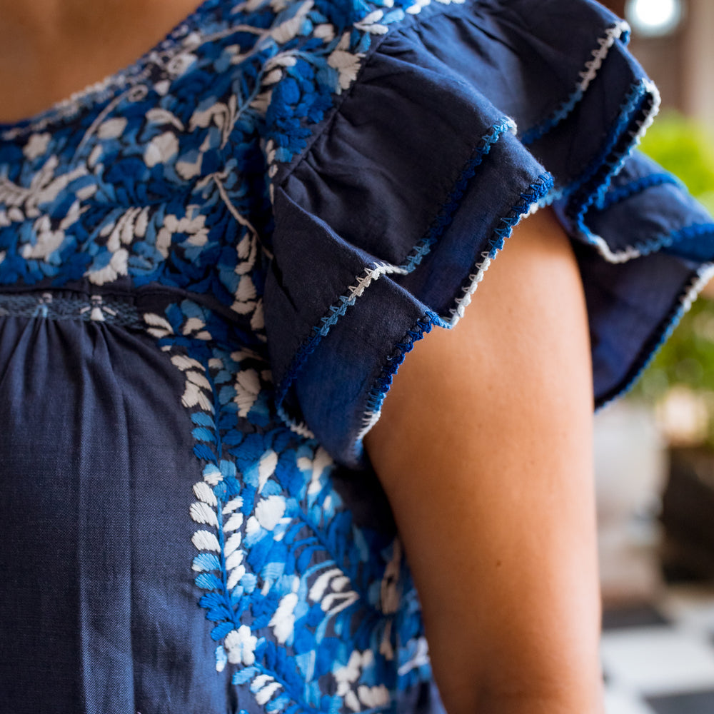 
                  
                    Mariana | Blue Maxi Dress with Ombre Blue Embroidery
                  
                