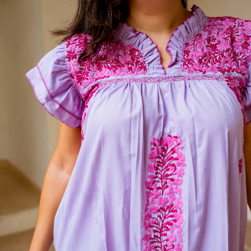 
                  
                    Mariana | Purple Rose Maxi Dress with Berry and Pink Embroidery
                  
                