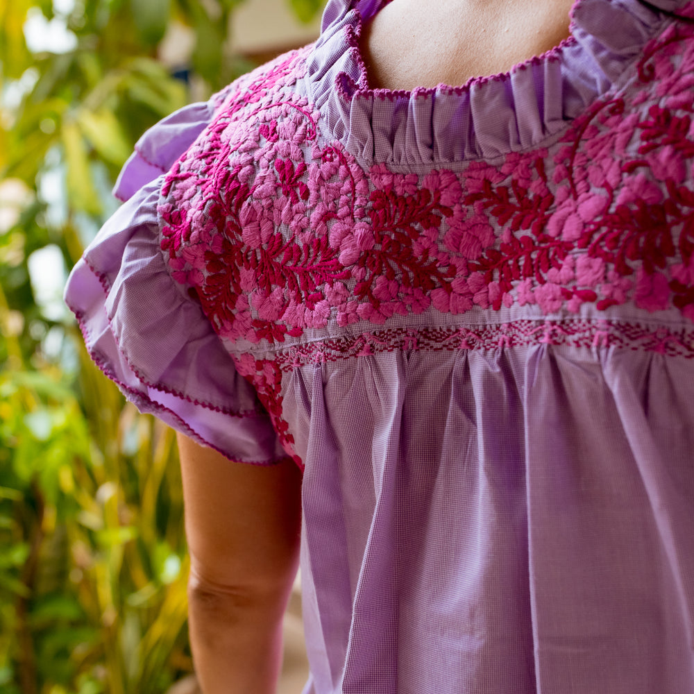 
                  
                    Mariana | Purple Rose Maxi Dress with Berry and Pink Embroidery
                  
                