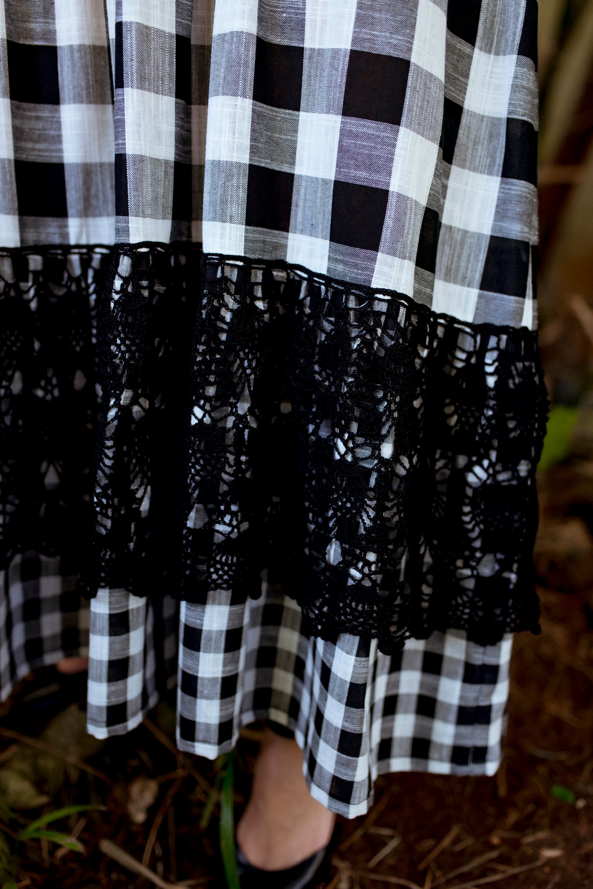 スカート Linen-blend Crochet Summer Dress Ines Crochet Linen Dress | Black Gingham - All Sales Final