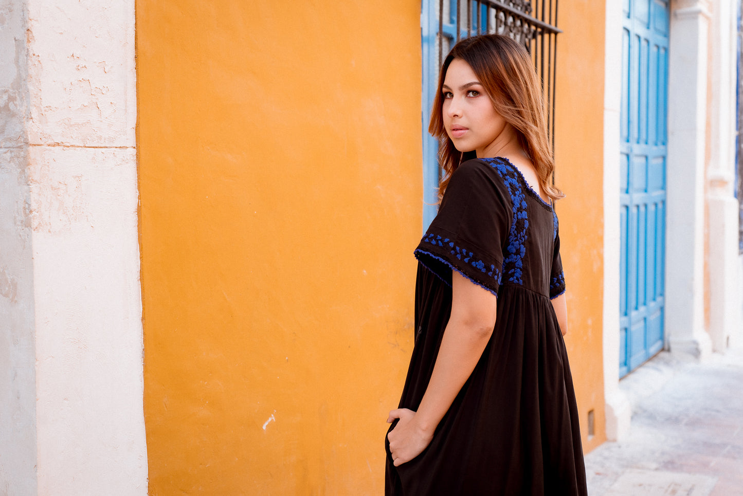 
                  
                    Sandra Dress | Black with Blue
                  
                