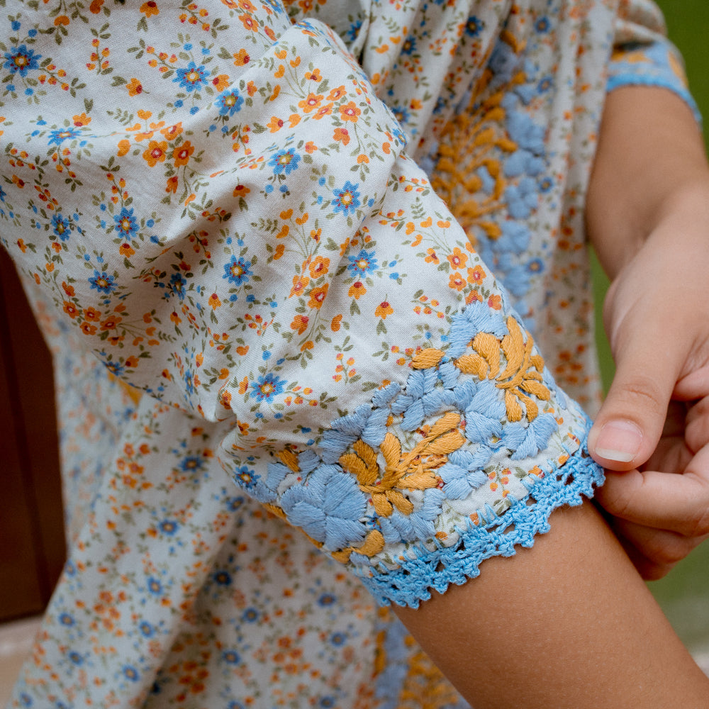 
                  
                    Carmen Dress | Floral - Blue and Gold
                  
                