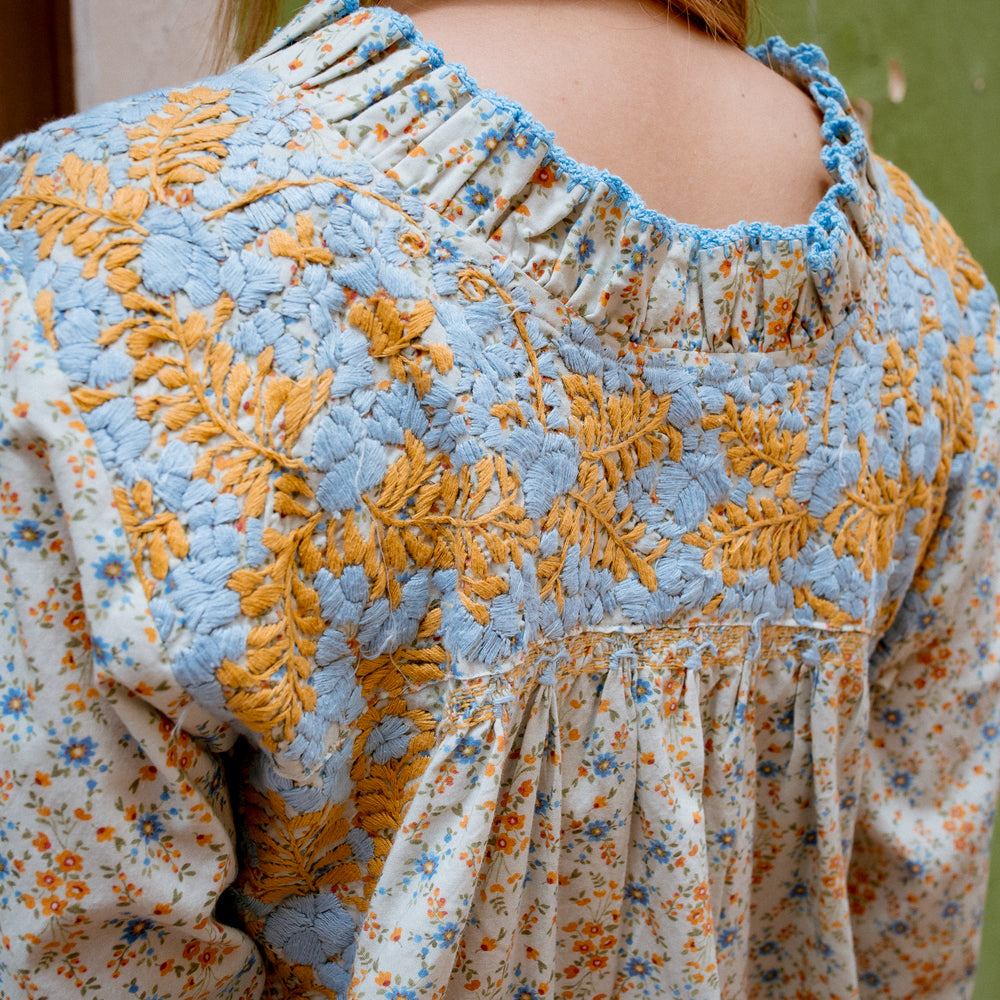 
                  
                    Carmen Dress | Floral - Blue and Gold
                  
                